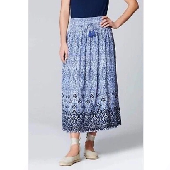 J. Jill Boye White Boho Smocked Midi Skirt Tassel Drawstring Tie - Picture 2 of 12